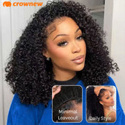 Deep Curly human Hair Wig 3 IN 1 Half Wigs Kinky Curly Human Hair Wig Glueless Wigs With Drawstring Seamless 250% Human Hair Wig