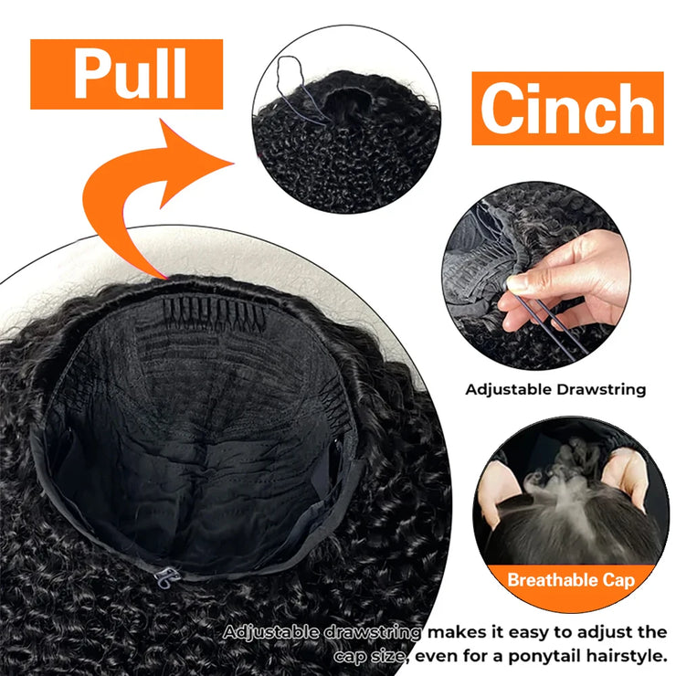 Deep Curly human Hair Wig 3 IN 1 Half Wigs Kinky Curly Human Hair Wig Glueless Wigs With Drawstring Seamless 250% Human Hair Wig