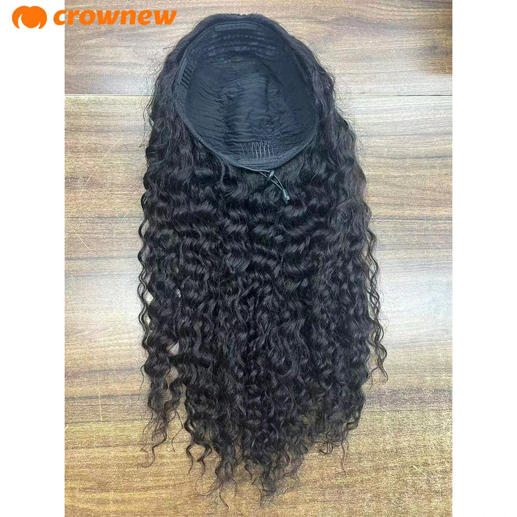 Deep Curly human Hair Wig 3 IN 1 Half Wigs Kinky Curly Human Hair Wig Glueless Wigs With Drawstring Seamless 250% Human Hair Wig