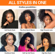 Deep Curly human Hair Wig 3 IN 1 Half Wigs Kinky Curly Human Hair Wig Glueless Wigs With Drawstring Seamless 250% Human Hair Wig