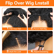 Deep Curly human Hair Wig 3 IN 1 Half Wigs Kinky Curly Human Hair Wig Glueless Wigs With Drawstring Seamless 250% Human Hair Wig