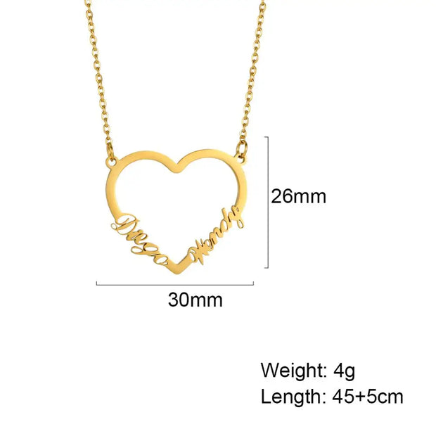 Heart Customized Name Necklace Stainless Steel Nameplate Pendant Personalized Custom Necklaces Jewelry Gift for Women Girls