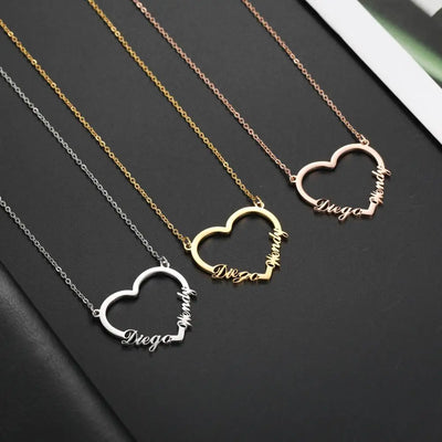 Heart Customized Name Necklace Stainless Steel Nameplate Pendant Personalized Custom Necklaces Jewelry Gift for Women Girls