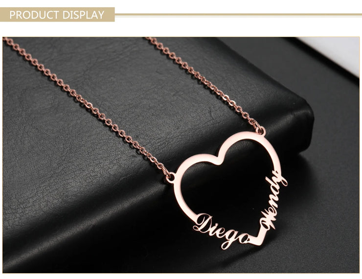 Heart Customized Name Necklace Stainless Steel Nameplate Pendant Personalized Custom Necklaces Jewelry Gift for Women Girls