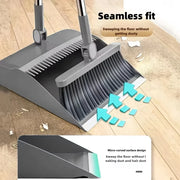 Broom with Dustpan, Adjustable Long Handle, Standing Broom and Dustpan Set for Indoor & Outdoor Sweeping, Home, Office, Kitchen