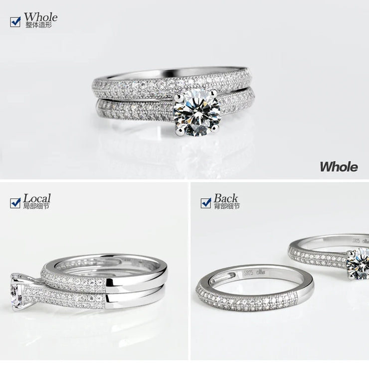 1 pair Vintage Halo 925 Sterling Silver Wedding Ring Set For Women Lady Anniversary Gift Jewelry Bulk Sell