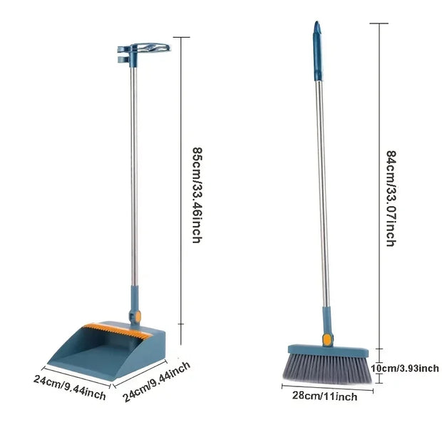 Broom with Dustpan, Adjustable Long Handle, Standing Broom and Dustpan Set for Indoor & Outdoor Sweeping, Home, Office, Kitchen
