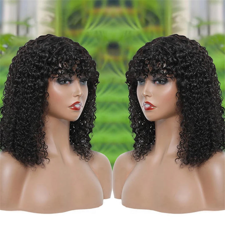 Curly Human Hair Wigs For Women 100% Human Hair Bob Wig Kinky Curly Wig With Bangs Perruque Cheveux Humain Full Machine Made Wig