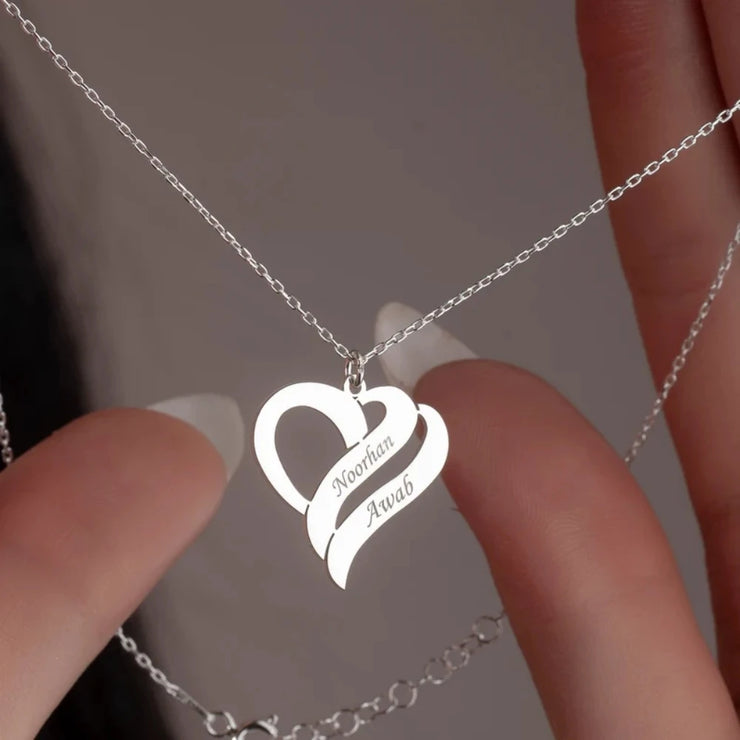 Engraved Custom Two names Heart Necklaces for Women Stainless Steel Gold Chain Personalized Pendant Customized Jewelry Gift