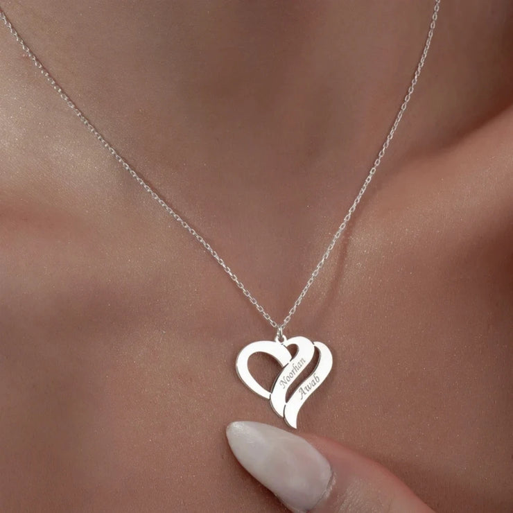 Engraved Custom Two names Heart Necklaces for Women Stainless Steel Gold Chain Personalized Pendant Customized Jewelry Gift