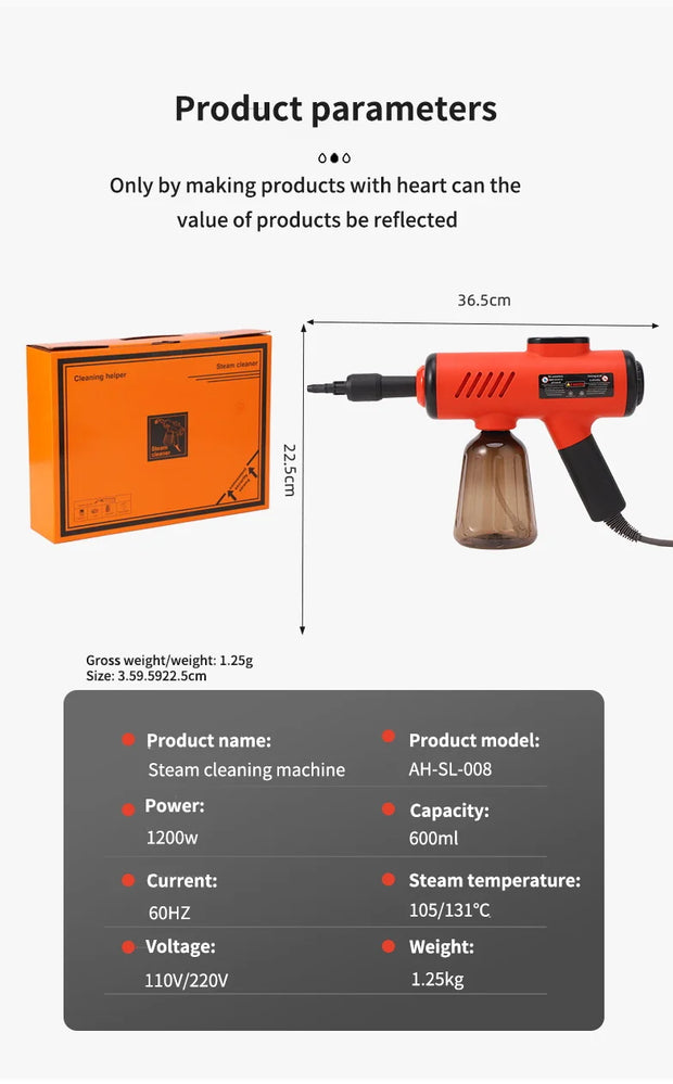 1200W Handheld Steam Cleaner High-Pressure and High-Temperature Sterilization Household Kitchen Air Conditioner Hood Washer Gun