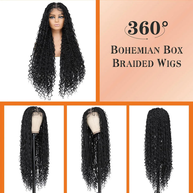 Synthetic Long Bohemian Braided Wigs Boho Box Braid Wigs for Black Women Twisted Braids Full Lace Braided Wigs with Baby Hair