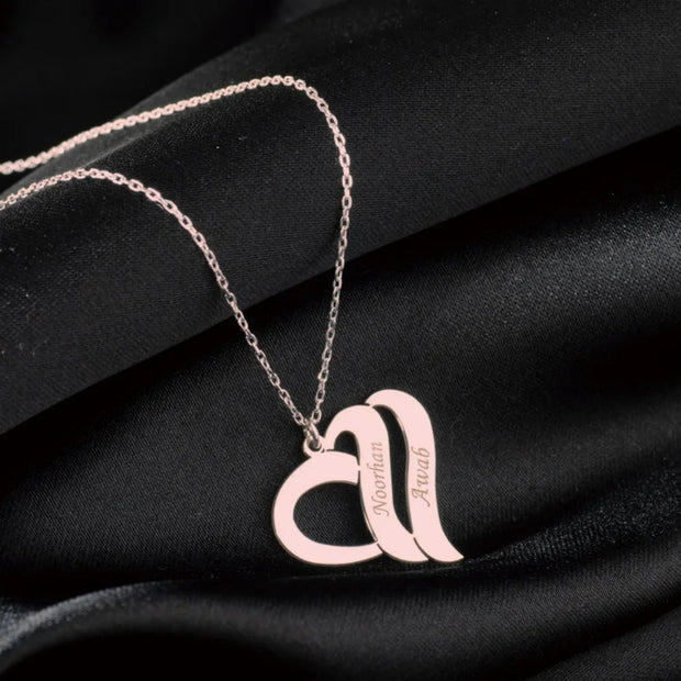 Engraved Custom Two names Heart Necklaces for Women Stainless Steel Gold Chain Personalized Pendant Customized Jewelry Gift