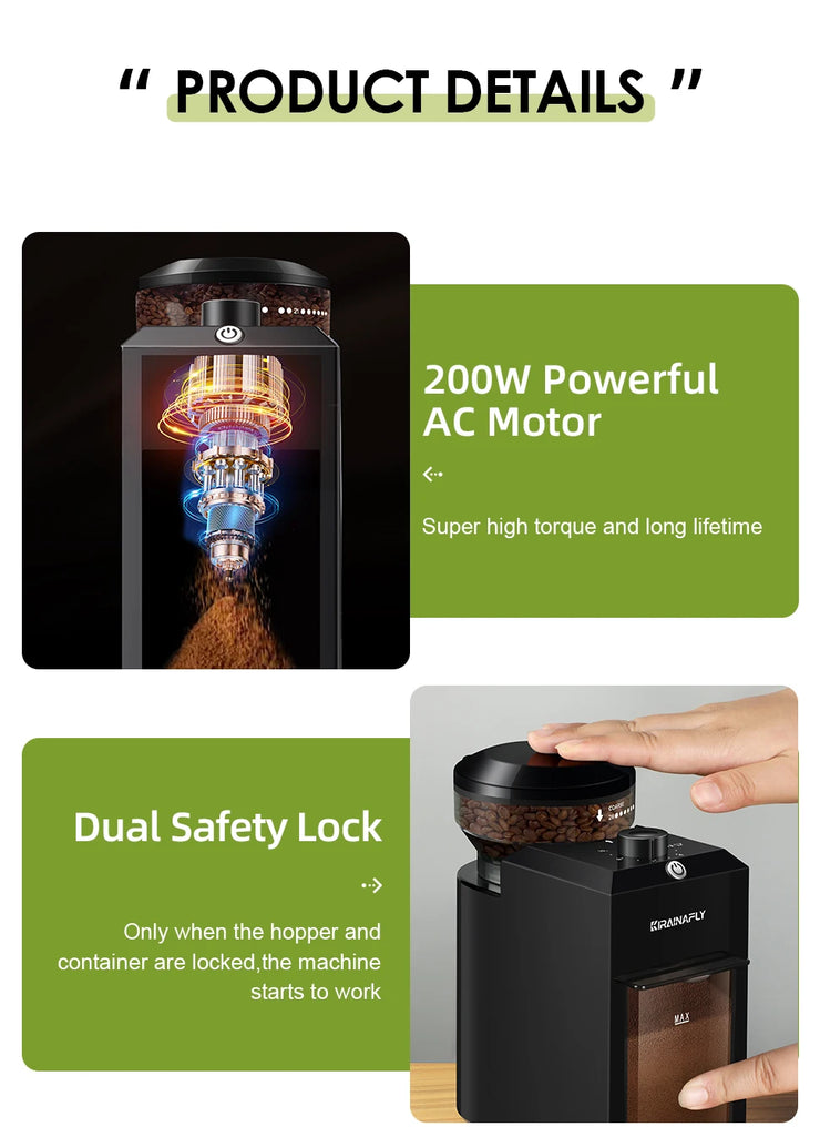 Electric Coffee Grinder Automatic Burr Mill Coffee Bean Grinding with 28 Grind Settings for Espresso French Press 2-12 Cups