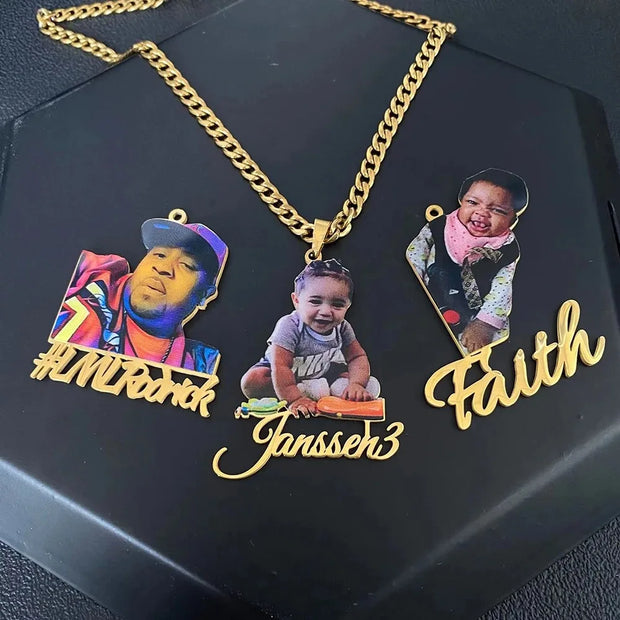 Custom Name Pictures Necklace Pendant Custom Name And Pictures Photo Draw Stainless Steel