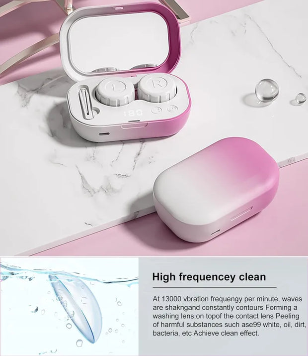 Rechargable portable Ultrasonic Contact Lens Cleaner machine Fit Disposal Soft Lens, Colored Contact Lens, RGP Lens and OK Lens