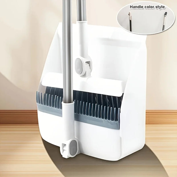 Broom with Dustpan, Adjustable Long Handle, Standing Broom and Dustpan Set for Indoor & Outdoor Sweeping, Home, Office, Kitchen