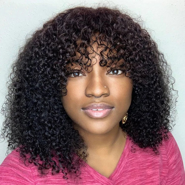 Curly Human Hair Wigs For Women 100% Human Hair Bob Wig Kinky Curly Wig With Bangs Perruque Cheveux Humain Full Machine Made Wig