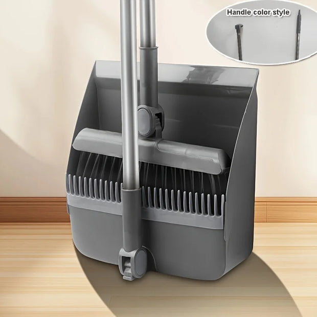 Broom with Dustpan, Adjustable Long Handle, Standing Broom and Dustpan Set for Indoor & Outdoor Sweeping, Home, Office, Kitchen