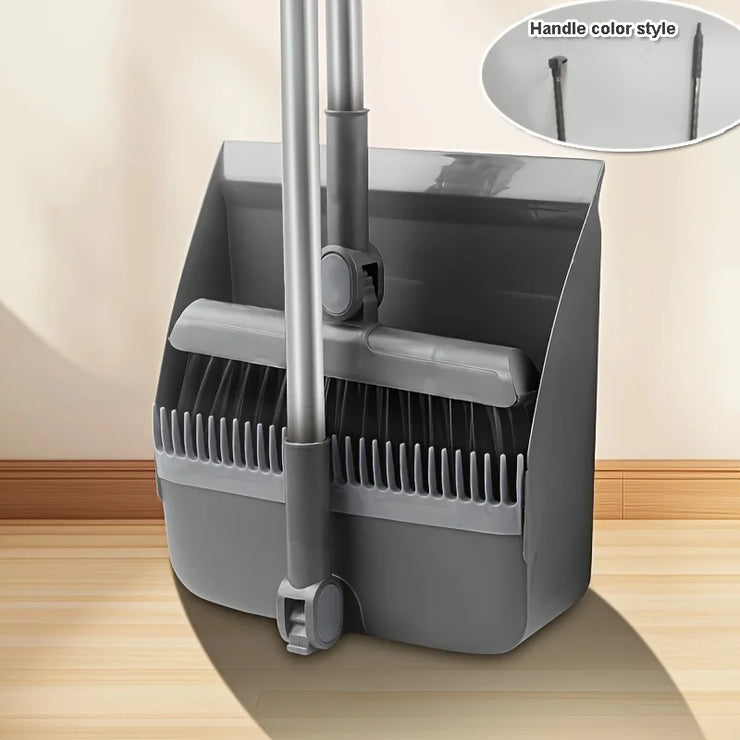 Broom with Dustpan, Adjustable Long Handle, Standing Broom and Dustpan Set for Indoor & Outdoor Sweeping, Home, Office, Kitchen