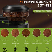 Electric Coffee Grinder Automatic Burr Mill Coffee Bean Grinding with 28 Grind Settings for Espresso French Press 2-12 Cups