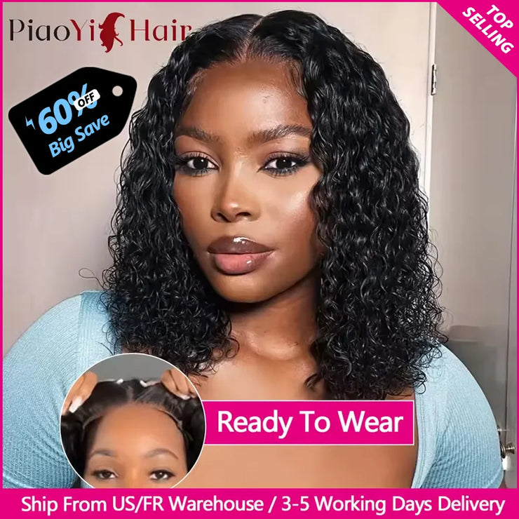 Glueless Wigs Human Hair Water Wave Bob Wig Human Hair 100% Ready to Wear Curly Wave Human Hair Wigs 4X4 Lace Bob Top Quality