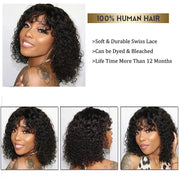 Curly Human Hair Wigs For Women 100% Human Hair Bob Wig Kinky Curly Wig With Bangs Perruque Cheveux Humain Full Machine Made Wig