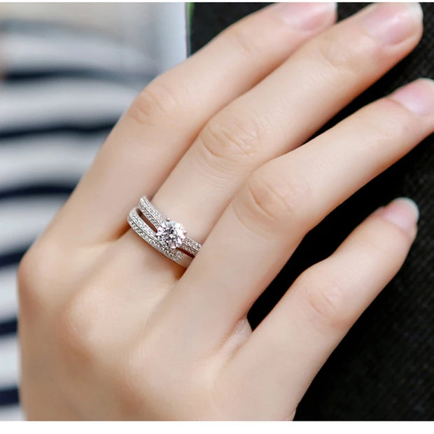 1 pair Vintage Halo 925 Sterling Silver Wedding Ring Set For Women Lady Anniversary Gift Jewelry Bulk Sell