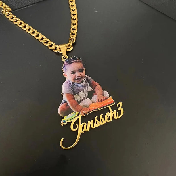 Custom Name Pictures Necklace Pendant Custom Name And Pictures Photo Draw Stainless Steel