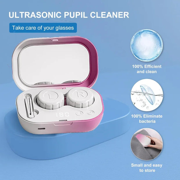 Rechargable portable Ultrasonic Contact Lens Cleaner machine Fit Disposal Soft Lens, Colored Contact Lens, RGP Lens and OK Lens
