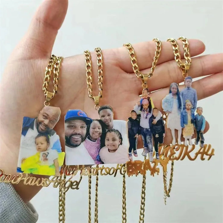 Custom Name Pictures Necklace Pendant Custom Name And Pictures Photo Draw Stainless Steel