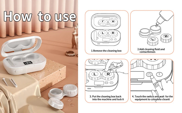 Rechargable portable Ultrasonic Contact Lens Cleaner machine Fit Disposal Soft Lens, Colored Contact Lens, RGP Lens and OK Lens