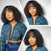 Curly Human Hair Wigs For Women 100% Human Hair Bob Wig Kinky Curly Wig With Bangs Perruque Cheveux Humain Full Machine Made Wig