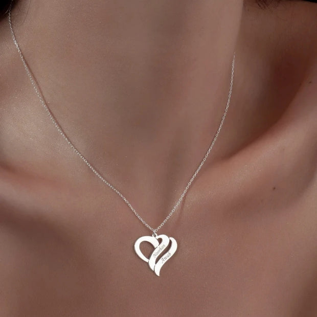 Engraved Custom Two names Heart Necklaces for Women Stainless Steel Gold Chain Personalized Pendant Customized Jewelry Gift