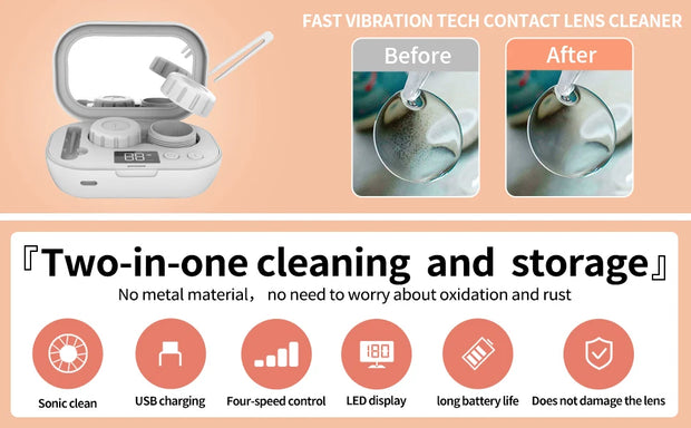 Rechargable portable Ultrasonic Contact Lens Cleaner machine Fit Disposal Soft Lens, Colored Contact Lens, RGP Lens and OK Lens